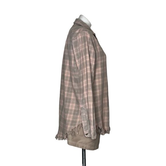 CURRENT ELLIOTT Plaid Shirt The Prep School Fray Pink Taupe Tinsel Size 2 - Picture 4 of 12